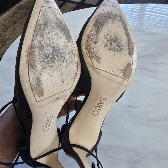 Franco Sarto Heels Krista Women Sz 8M Black Covered Pointed Too Stiletto… - Picture 13 of 15